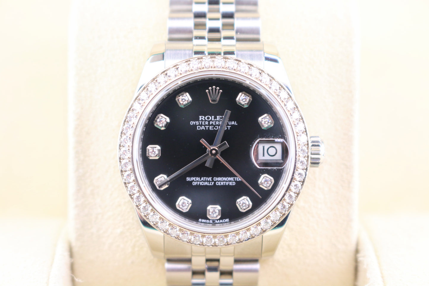 2017 Rolex Datejust 178384 Black Diamond Dial and Bezel SS Jubilee No Paper 31mm