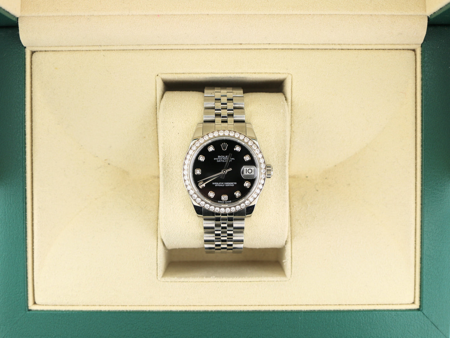 2017 Rolex Datejust 178384 Black Diamond Dial and Bezel SS Jubilee No Paper 31mm