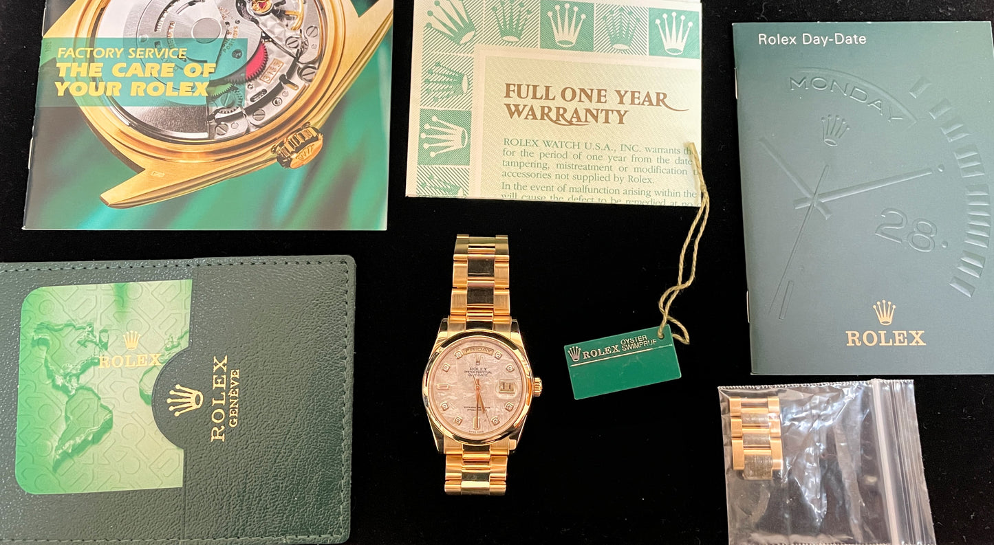2003 Rolex Day-Date 118208 Meteorite Serti Diam Dial 18kt Oyster With paper 36mm