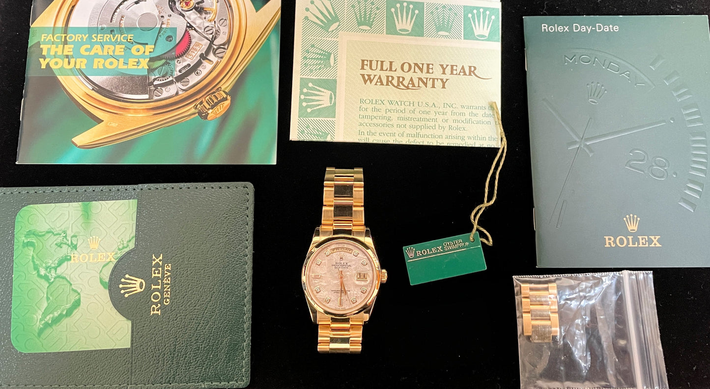 2003 Rolex Day-Date 118208 Meteorite Serti Diam Dial 18kt Oyster With paper 36mm