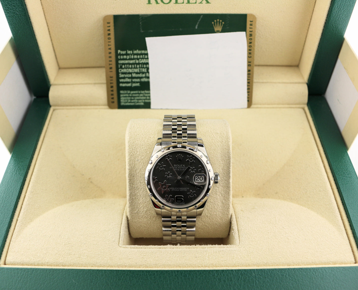2013 Rolex Datejust 178344 Grey Floral Dial Diamond Bezel SS Jubilee Papers 31mm