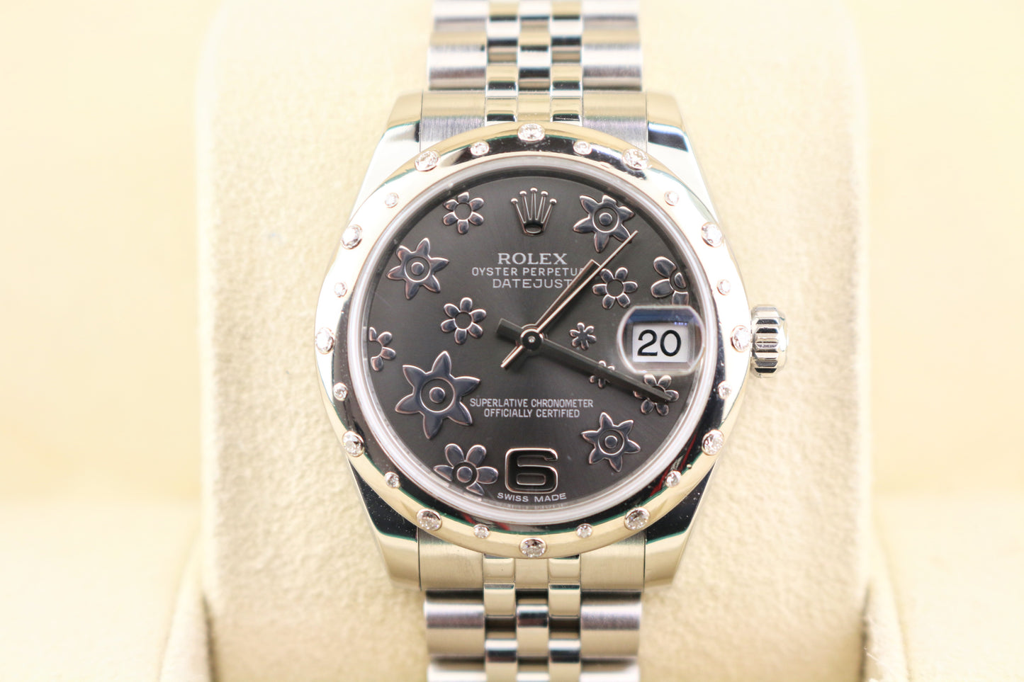 2013 Rolex Datejust 178344 Grey Floral Dial Diamond Bezel SS Jubilee Papers 31mm