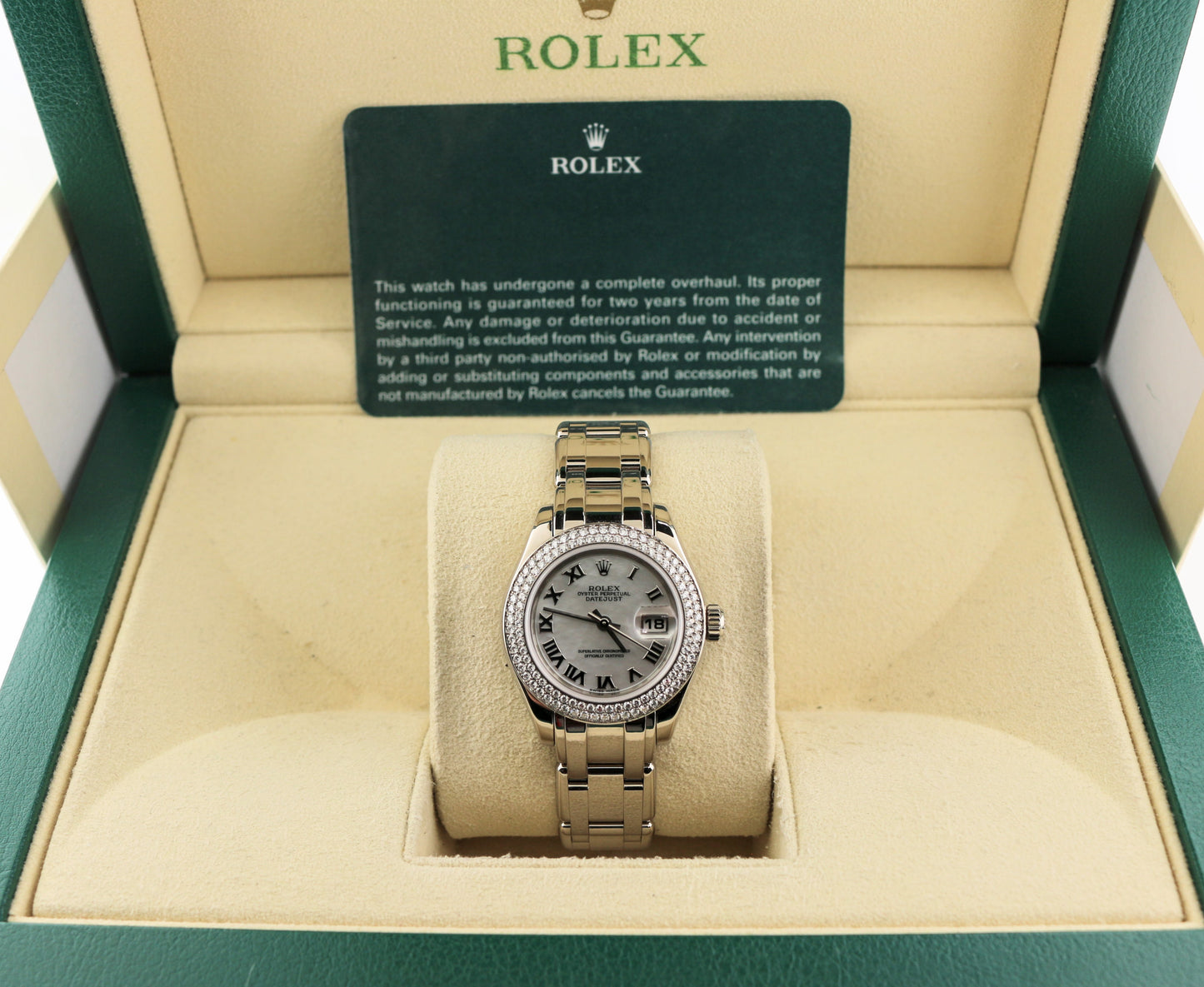 Rolex Datejust 80339 MOP Dial 2 Row Diam Bezel PearlMaster WG 18kt RSC 2022 29mm