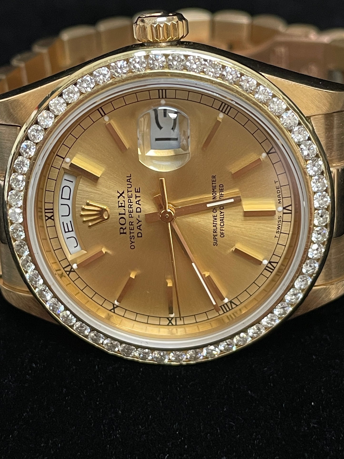 1979 Rolex Day-date 18038 French Champagne Diamond Bezel 18kt President 36mm