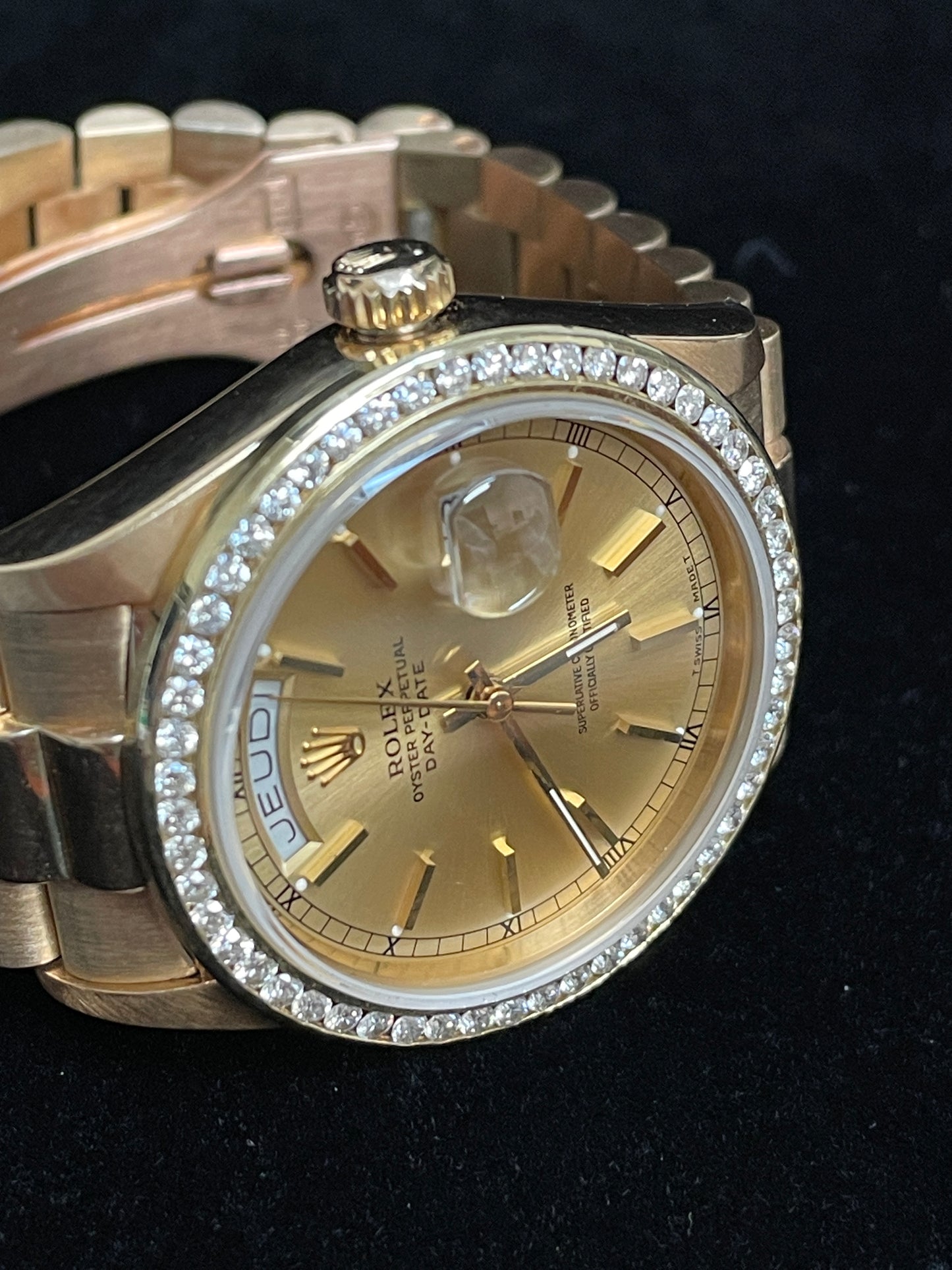 1979 Rolex Day-date 18038 French Champagne Diamond Bezel 18kt President 36mm