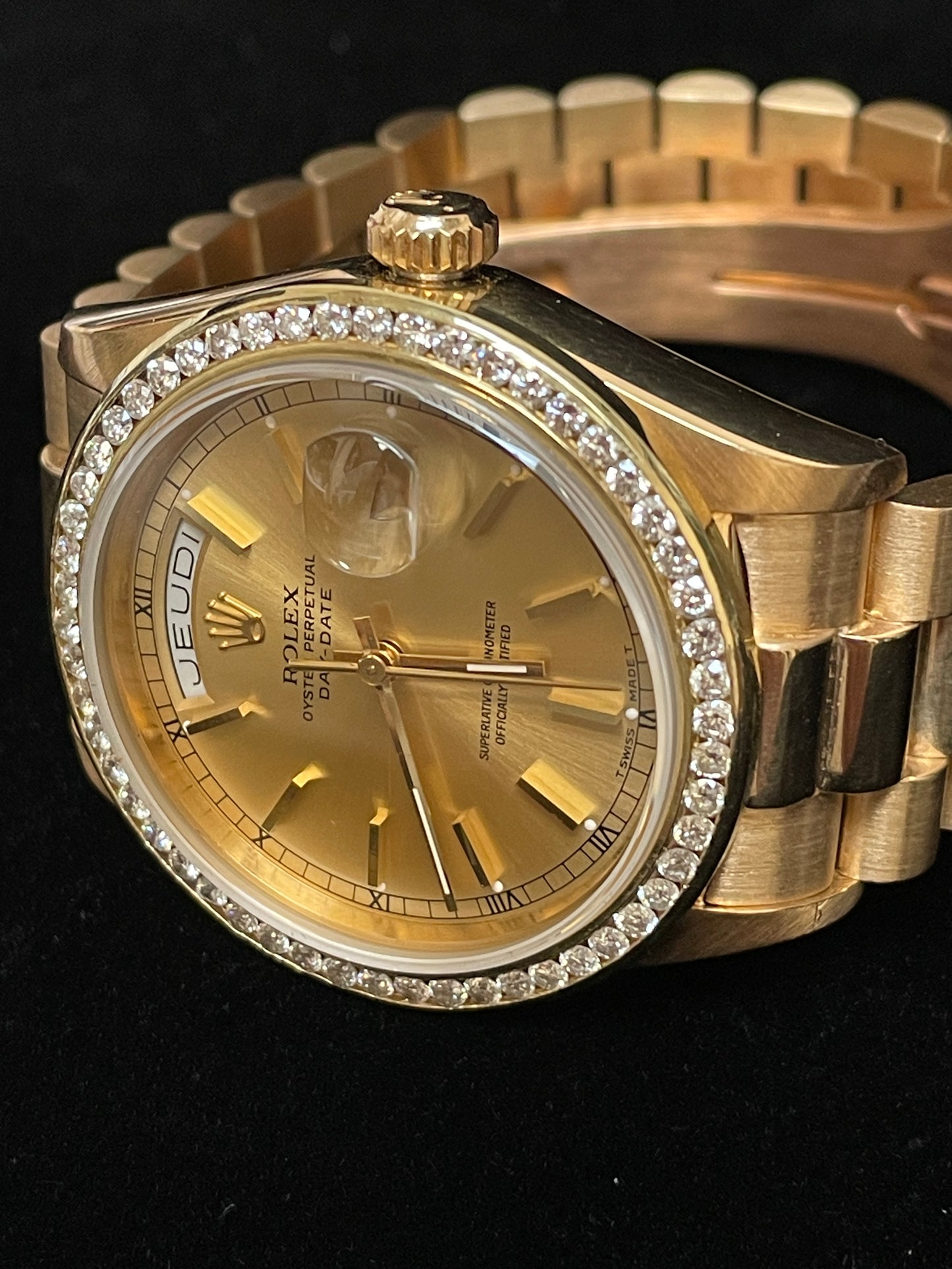 1979 Rolex Day-date 18038 French Champagne Diamond Bezel 18kt President 36mm