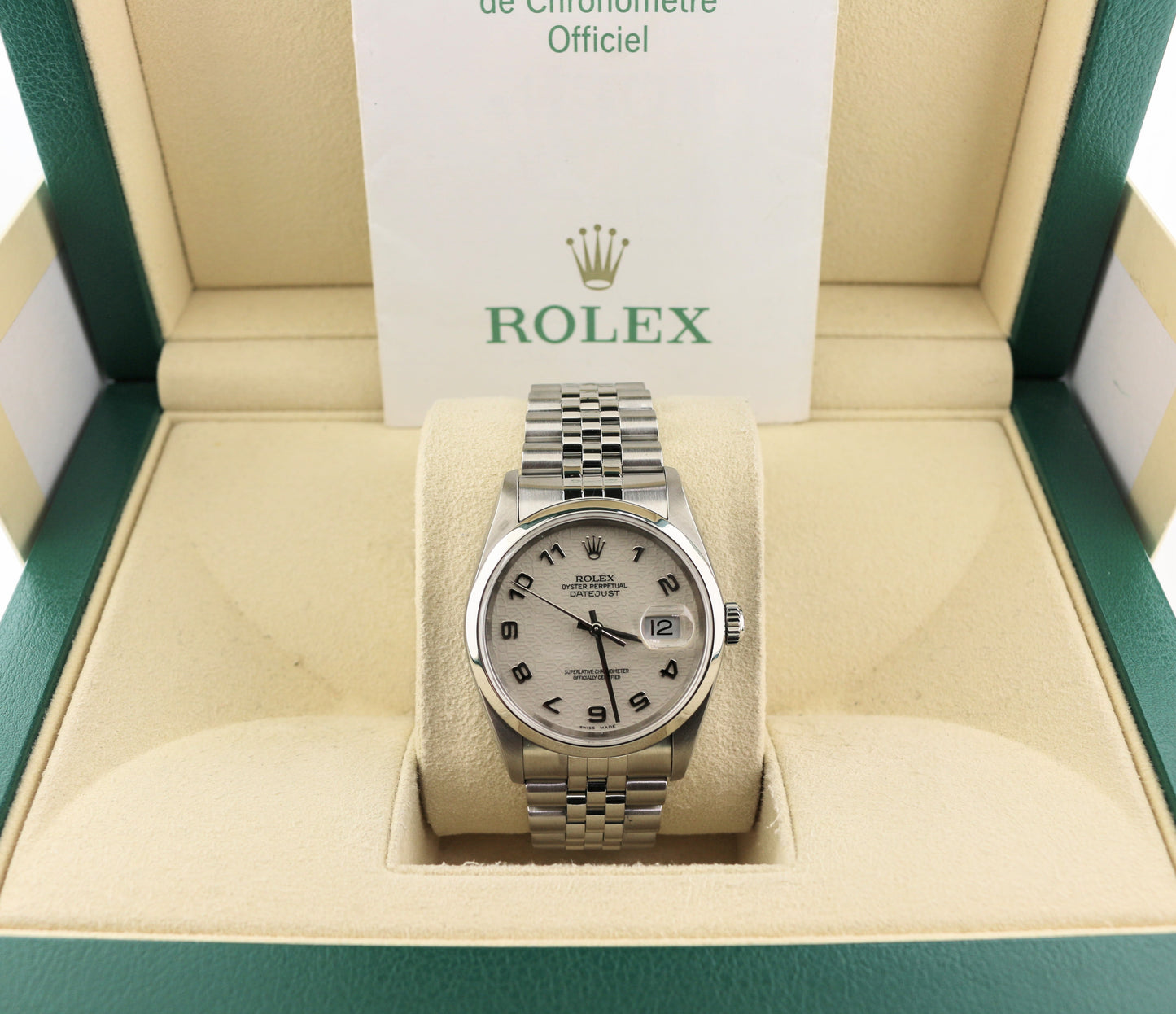 2005 Rolex Datejust 16200 Ivory White Jubilee Arabic SS Jubilee W/ Papers 36mm
