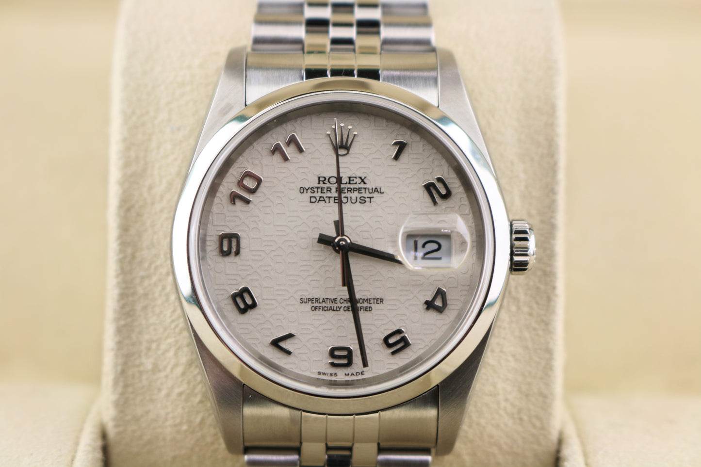 2005 Rolex Datejust 16200 Ivory White Jubilee Arabic SS Jubilee W/ Papers 36mm