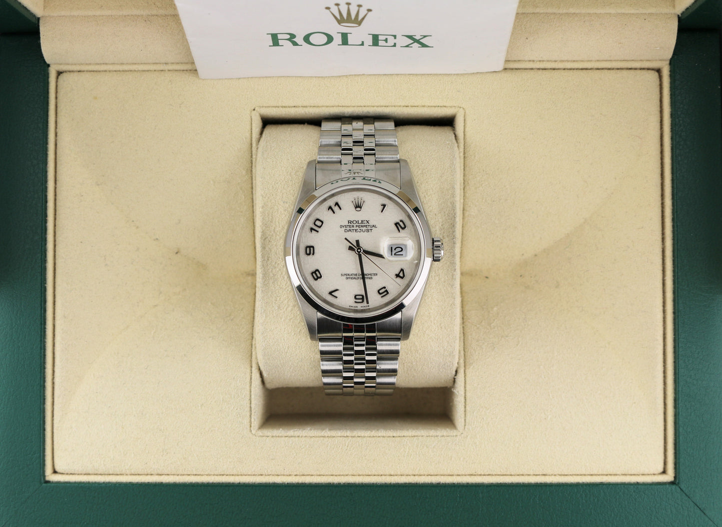 2005 Rolex Datejust 16200 Ivory White Jubilee Arabic SS Jubilee W/ Papers 36mm