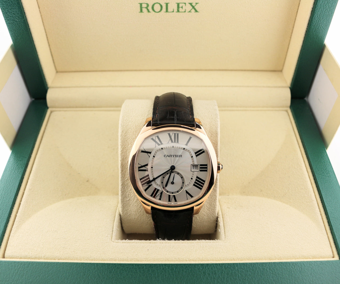 Cartier Drive 3651 White Roman Dial 18kt Rose Gold WGNM0003 Leather Strap 42mm