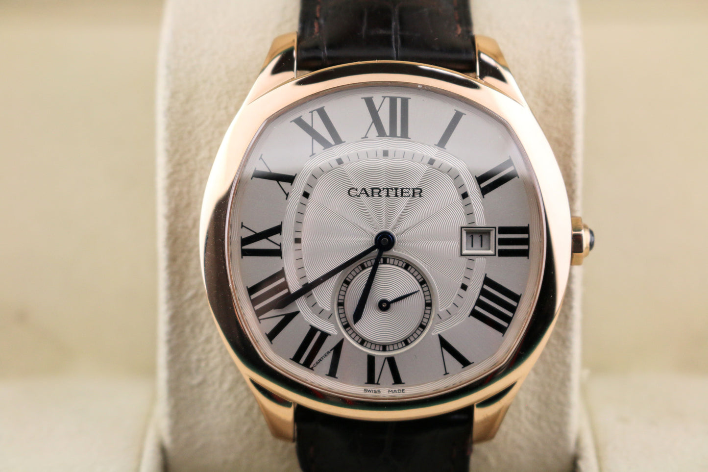 Cartier Drive 3651 White Roman Dial 18kt Rose Gold WGNM0003 Leather Strap 42mm