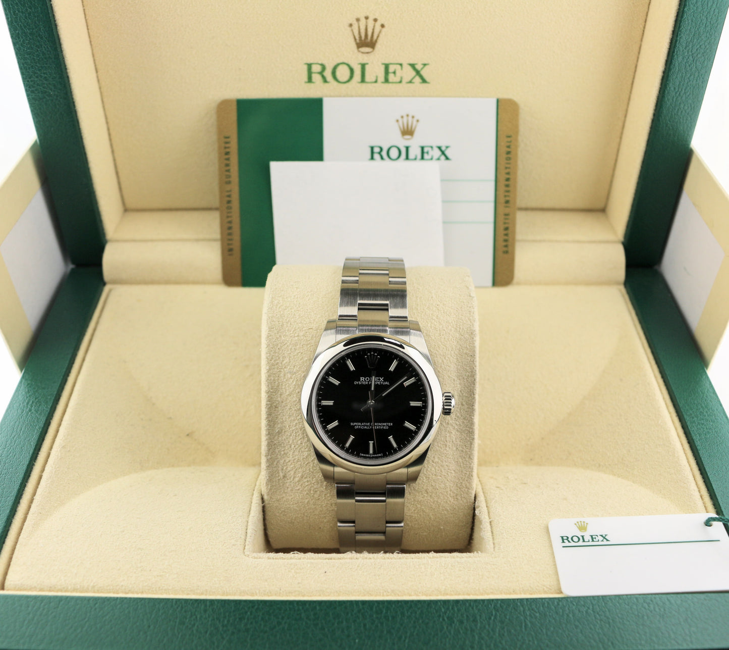 2019 Rolex Oyster Perpetual Midsize 177200 Black Dial SS Oyster With Papers 31mm