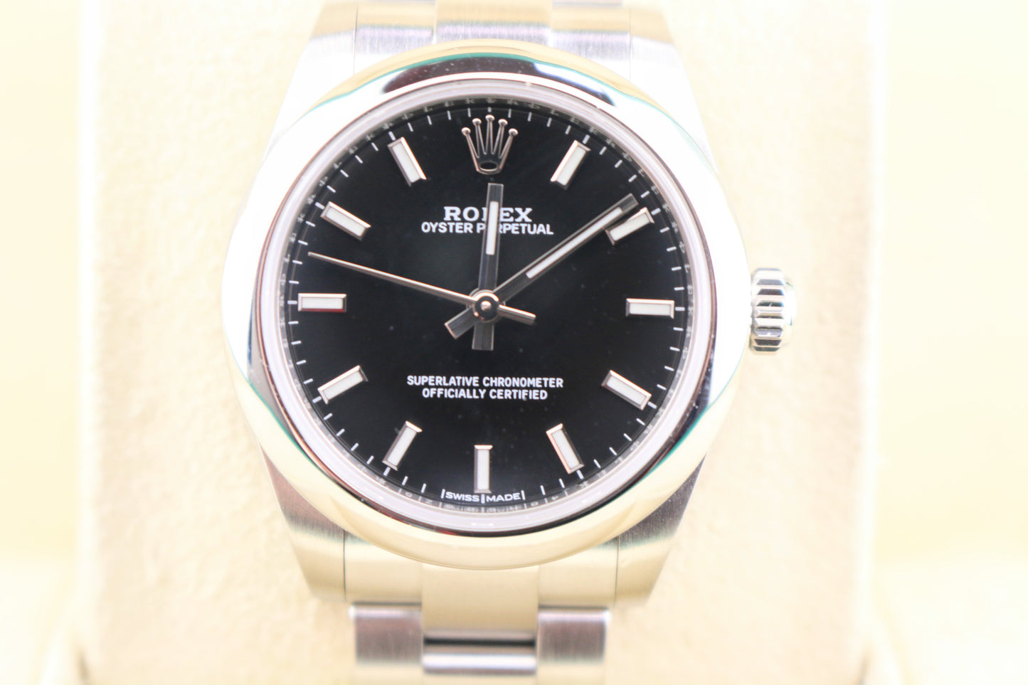 2019 Rolex Oyster Perpetual Midsize 177200 Black Dial SS Oyster With Papers 31mm