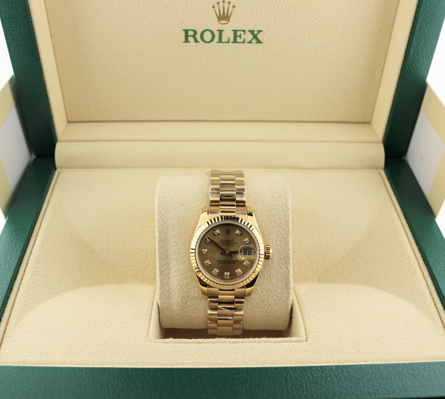 2010 Rolex Ladies Datejust 179138 Champagne Diamond Dial 18kt President 26mm