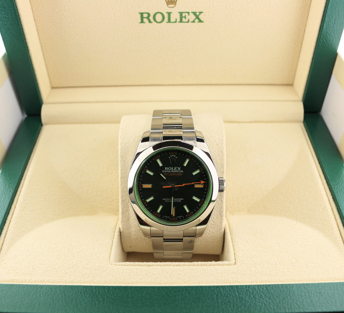 2008 Rolex Milgauss 116400GV Black Dial Green Crystal SS Oyster No Papers 40mm