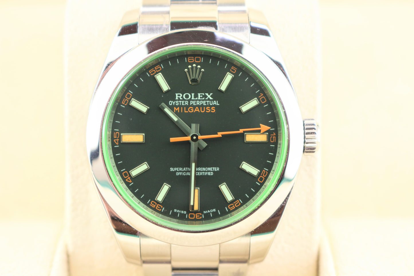 2008 Rolex Milgauss 116400GV Black Dial Green Crystal SS Oyster No Papers 40mm