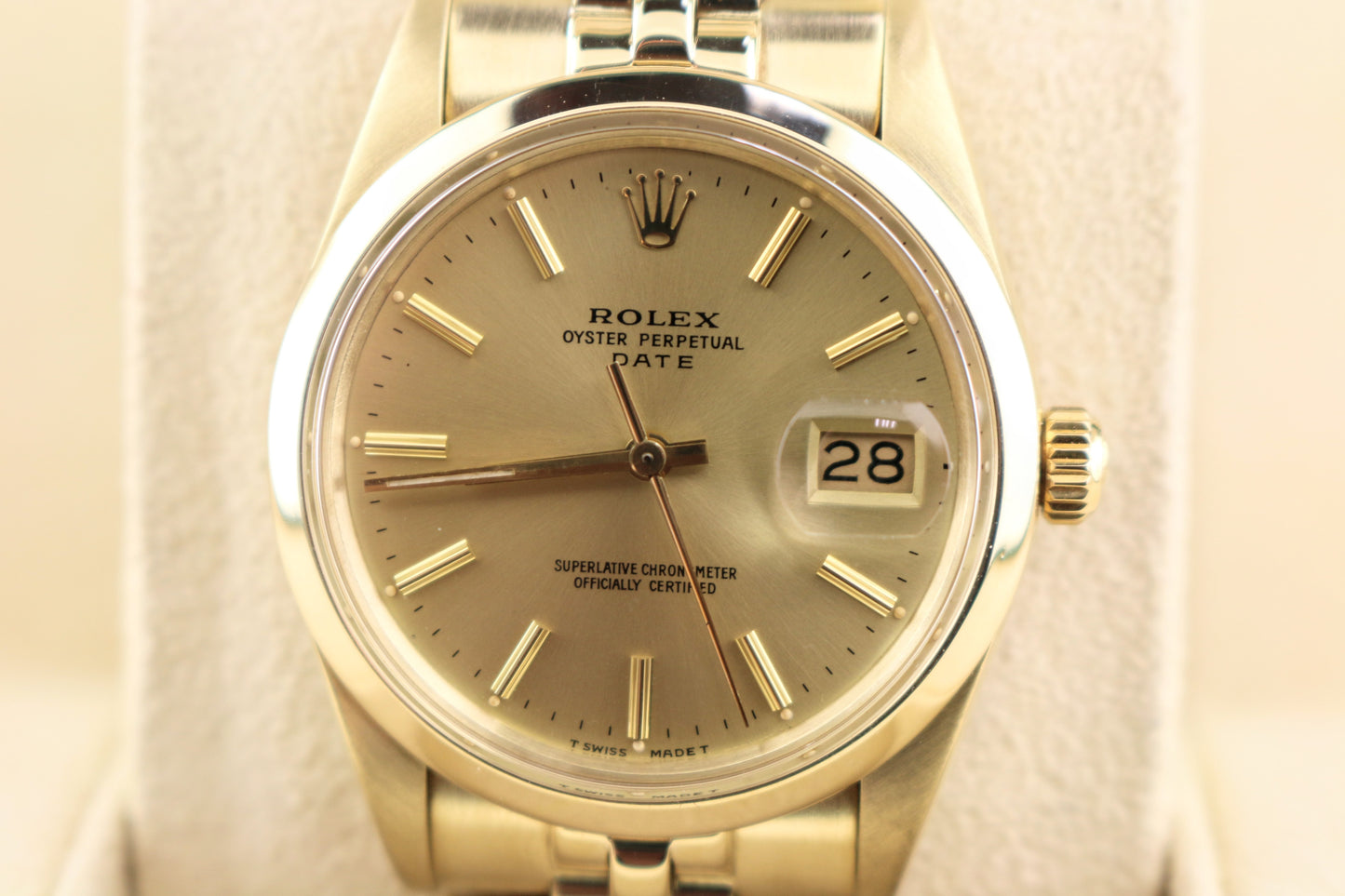 1986 Rolex Date 15007 Chevy Award Champagne Dial Solid Gold 14kt Jubilee 34mm