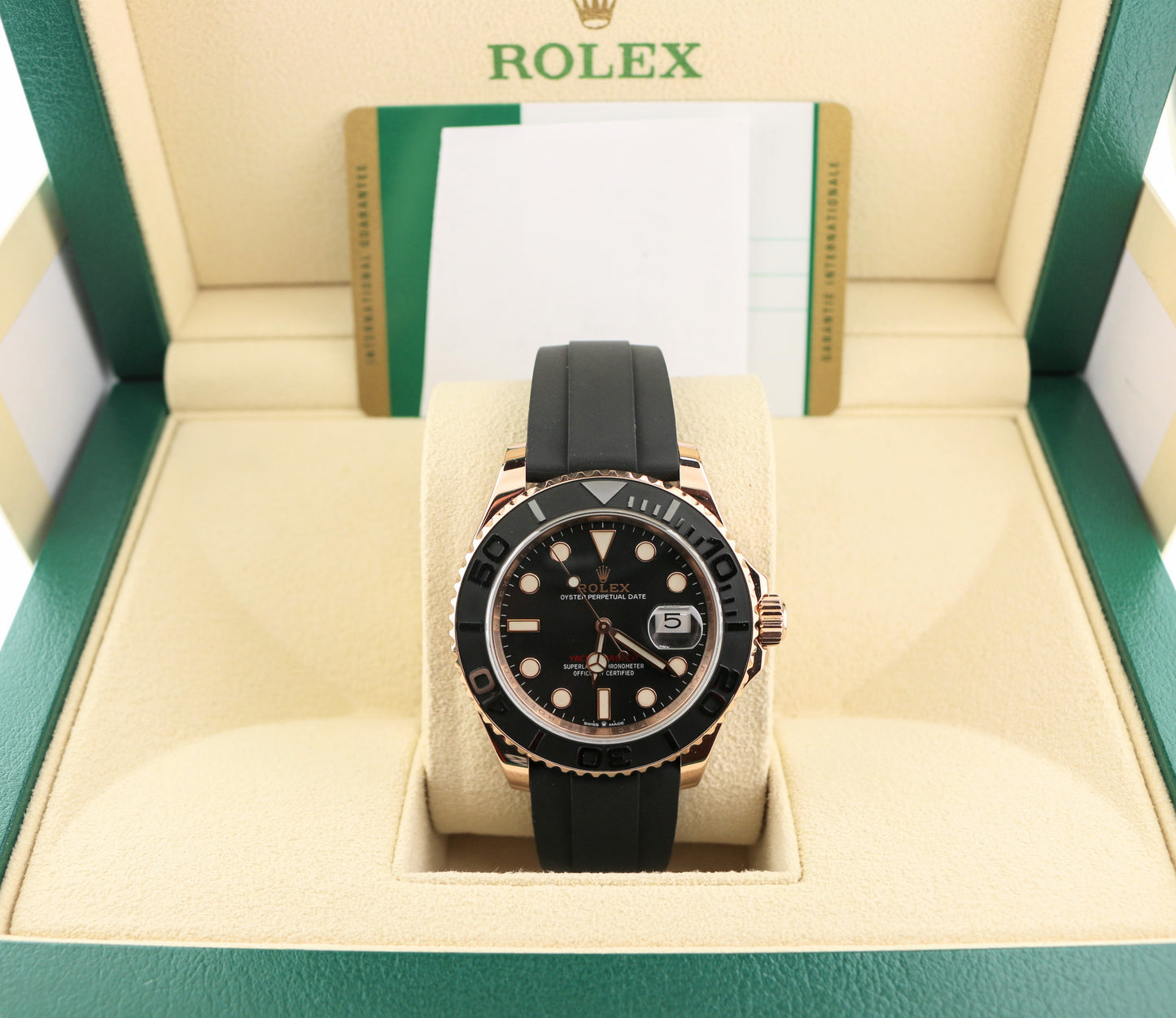 2019 Rolex Yacht-Master 126655 Black Dial OysterFlex 18kt RG With Papers 40mm