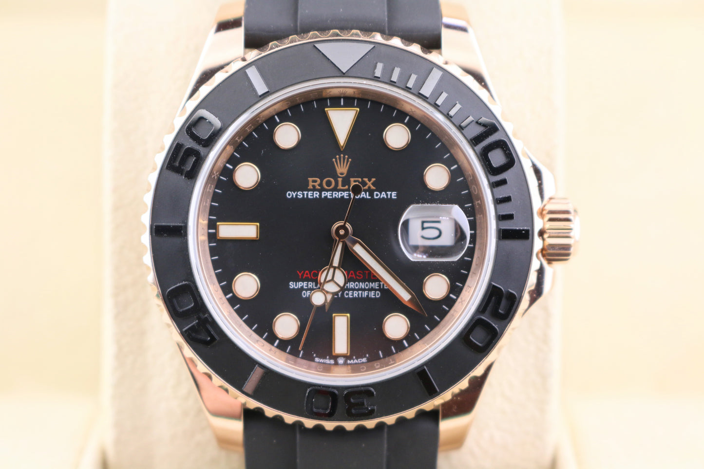 2019 Rolex Yacht-Master 126655 Black Dial OysterFlex 18kt RG With Papers 40mm