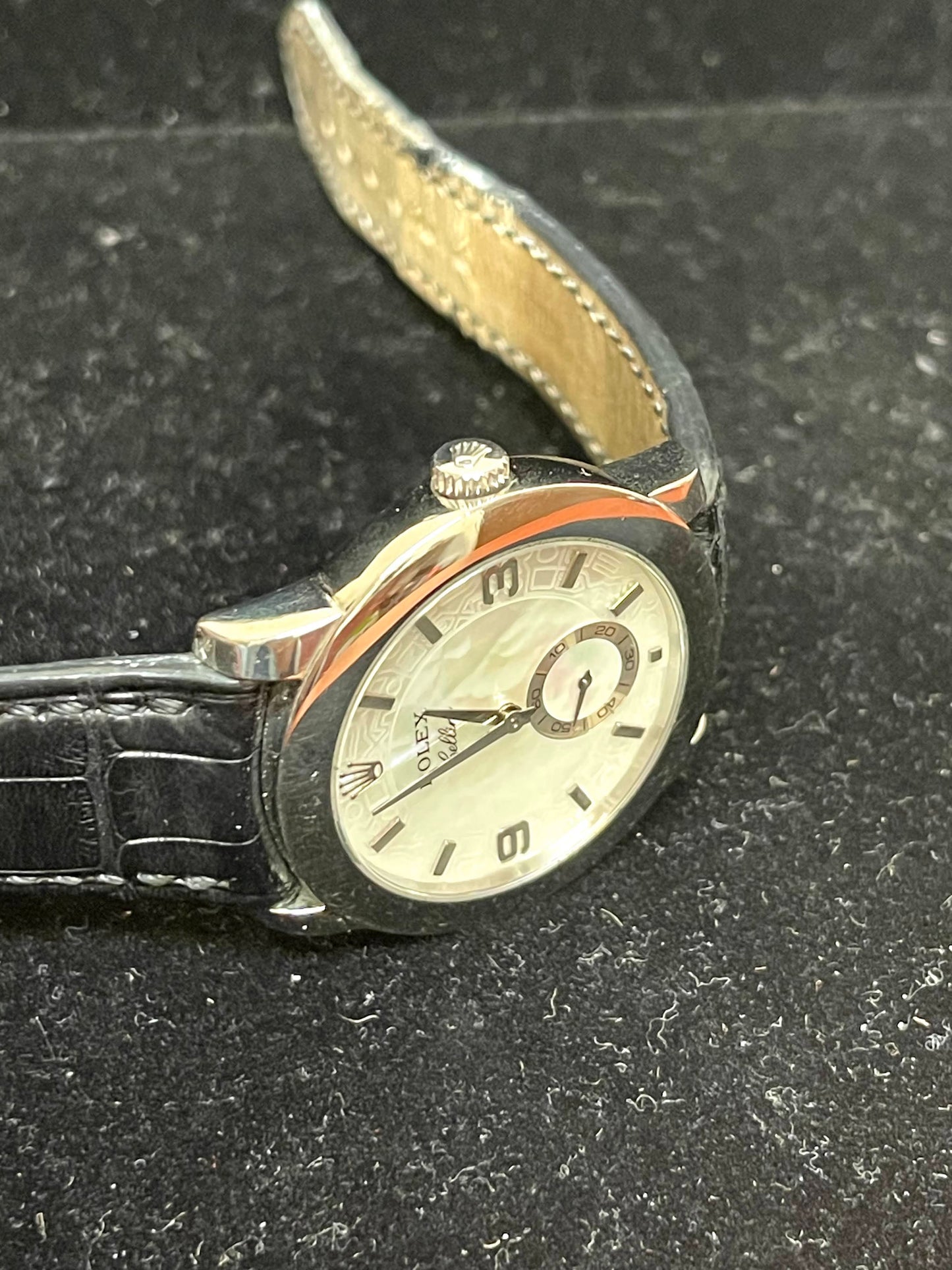 2001 Platinum Rolex Cellini Cellinium 5240 White Mop Factory Black Strap 35mm