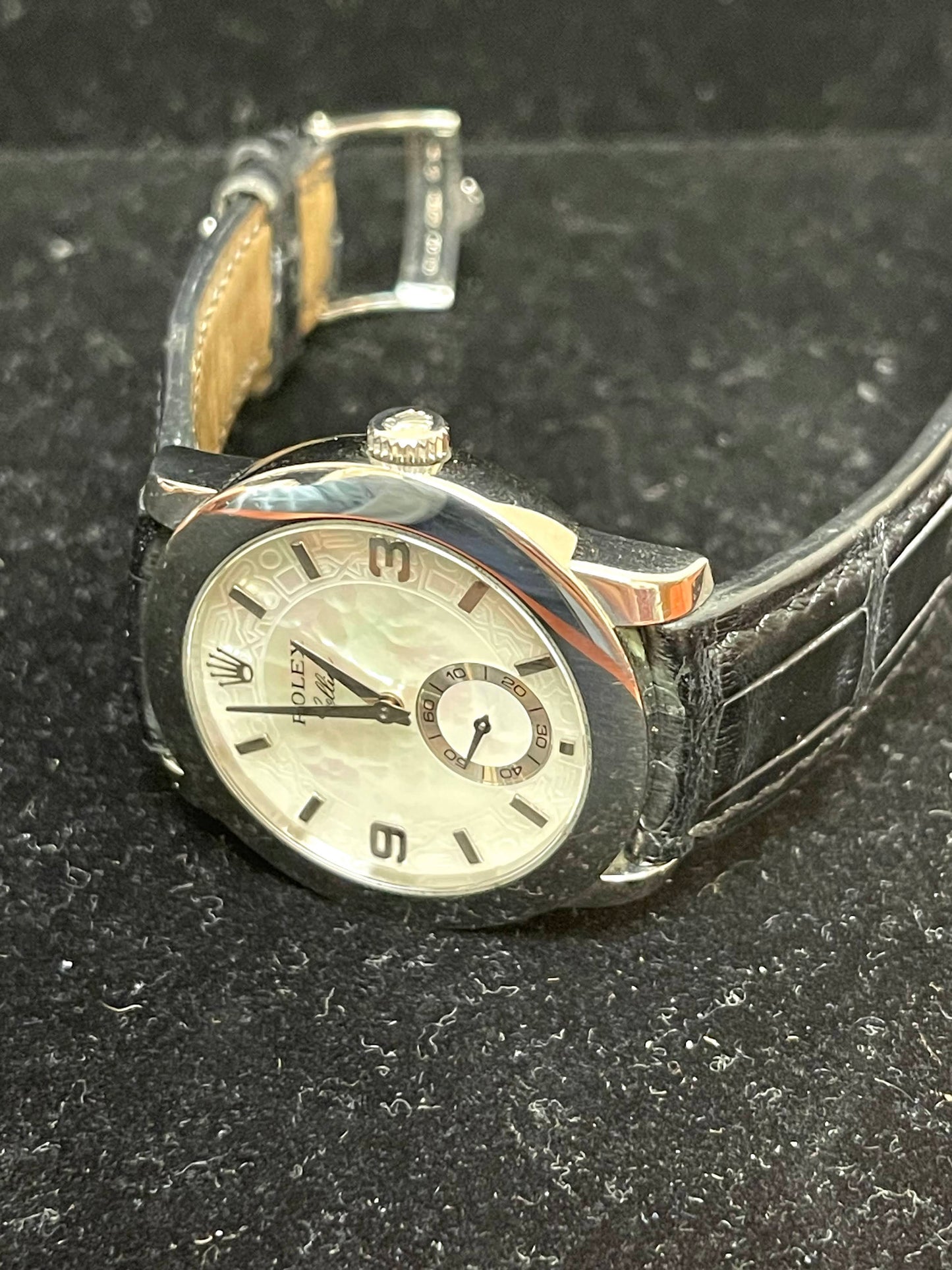 2001 Platinum Rolex Cellini Cellinium 5240 White Mop Factory Black Strap 35mm