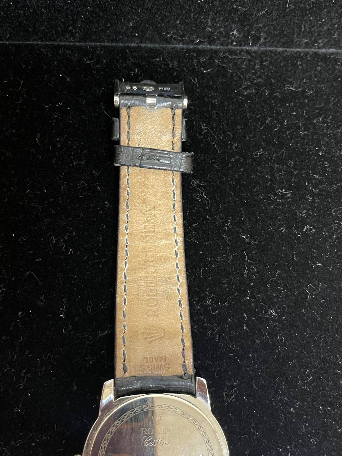 2001 Platinum Rolex Cellini Cellinium 5240 White Mop Factory Black Strap 35mm