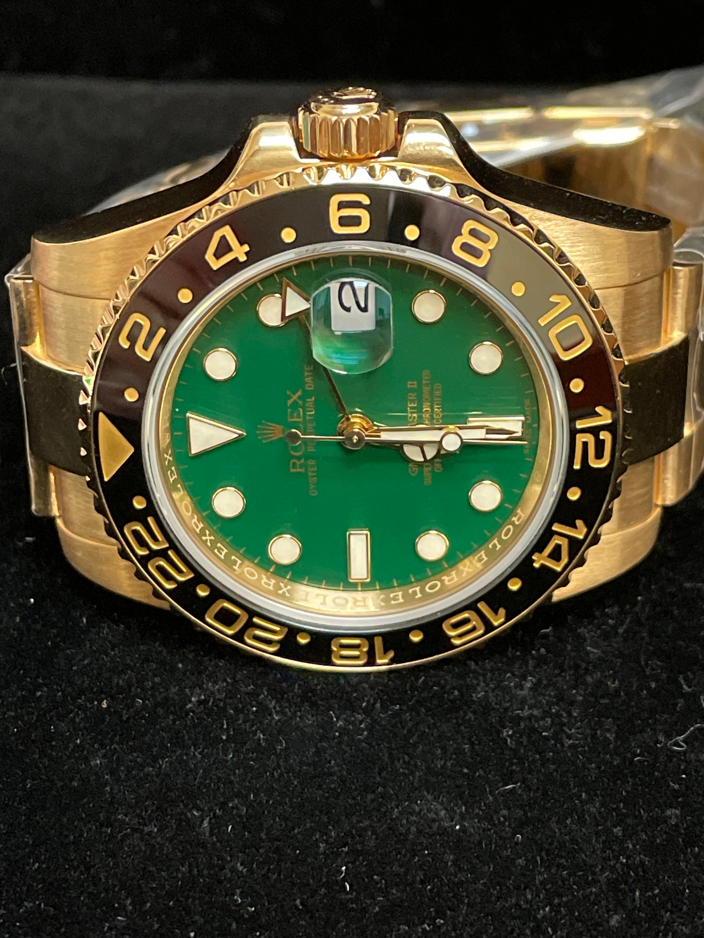 OH 2018 Rolex GMT Master II 116718 Green Money Dial YG 18kt Oyster No Papers 40mm