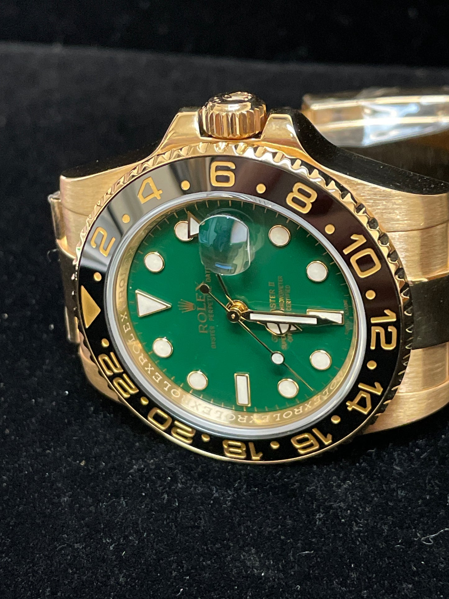 OH 2018 Rolex GMT Master II 116718 Green Money Dial YG 18kt Oyster No Papers 40mm