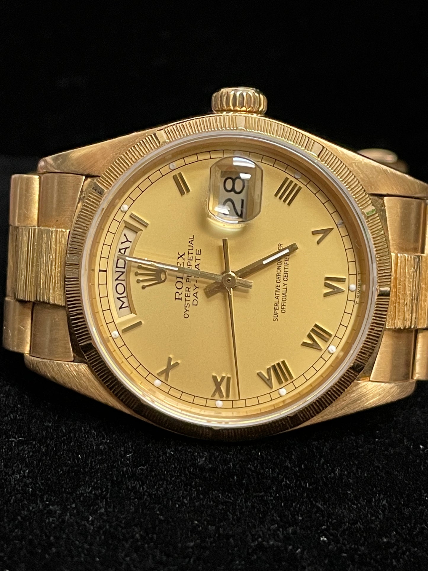 1986 Rolex Day-Date 18078 Lemon Roman Dial 18kt Bark President No Papers 36mm