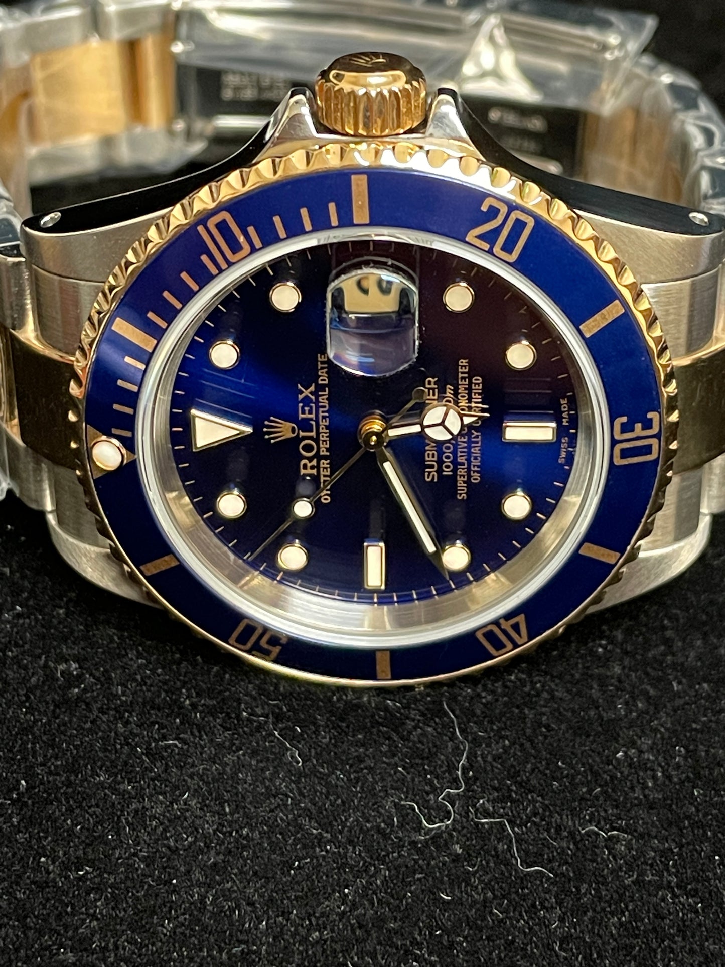 2001 Rolex Submariner Gold Through 16613 Blue Dial TT Oyster With Papers 40mm