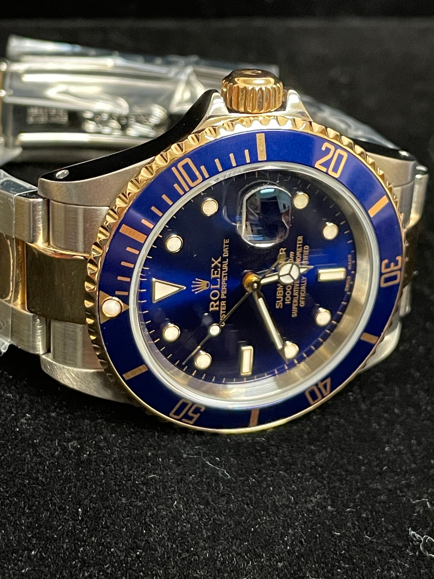 2001 Rolex Submariner Gold Through 16613 Blue Dial TT Oyster With Papers 40mm