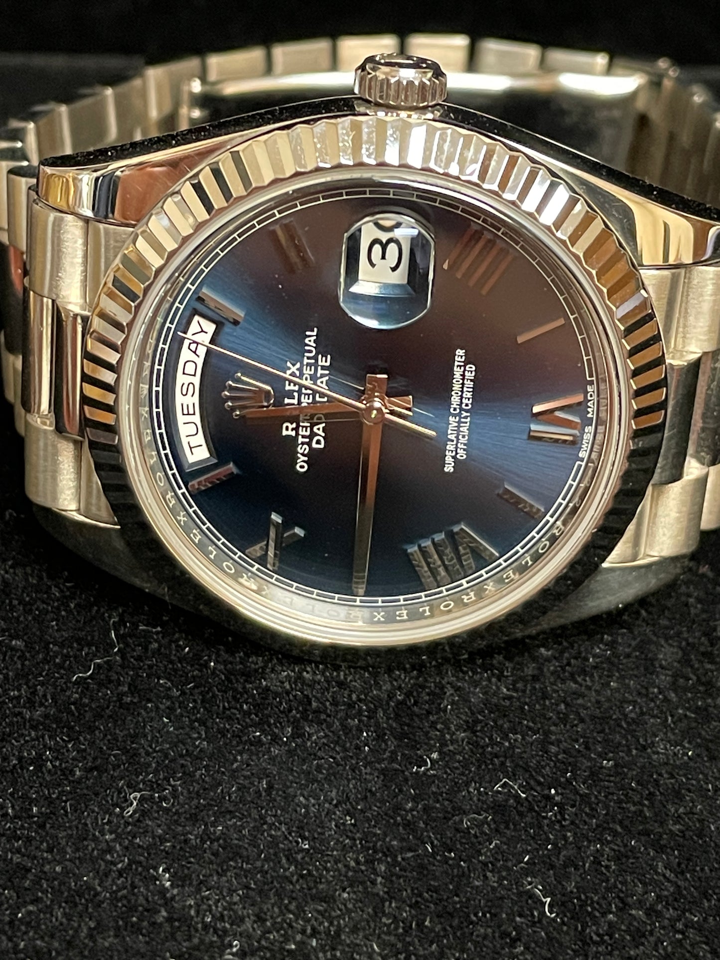 2018 Rolex Day-Date President 228239 Blue Roman Dial White Gold 18kt Papers 40mm