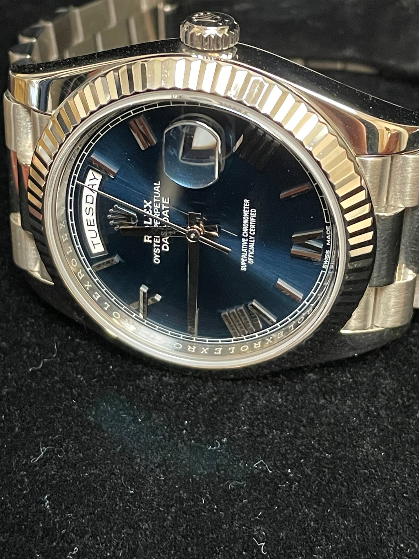 2018 Rolex Day-Date President 228239 Blue Roman Dial White Gold 18kt Papers 40mm