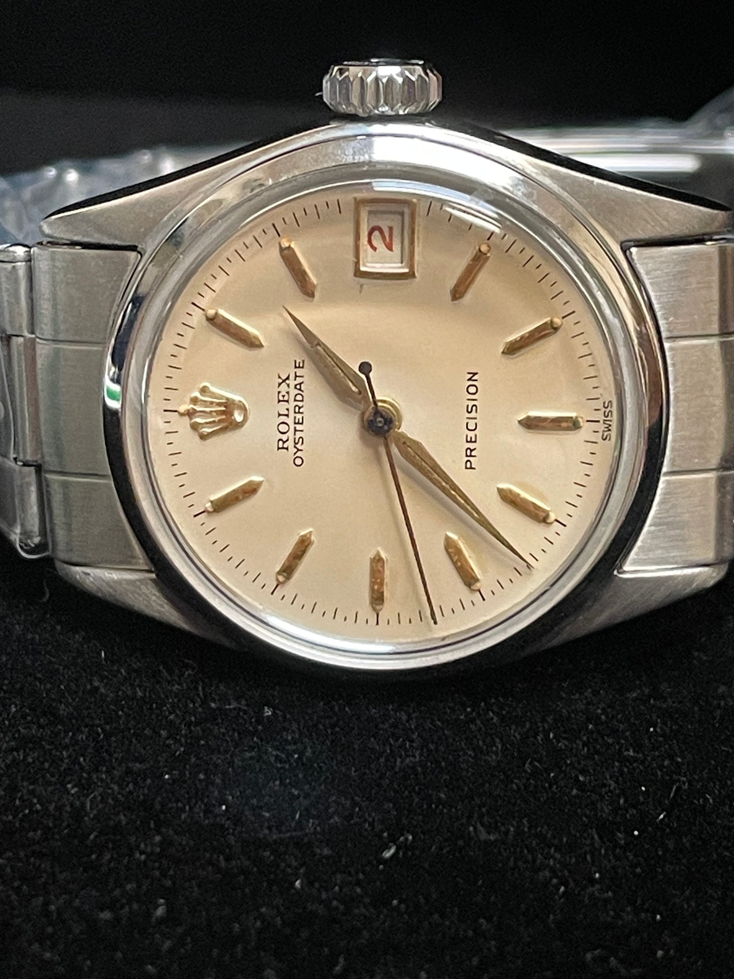 1962 Rolex Oysterdate Precision 6066 White Dial SS Rivet Bracelet No Papers 31mm
