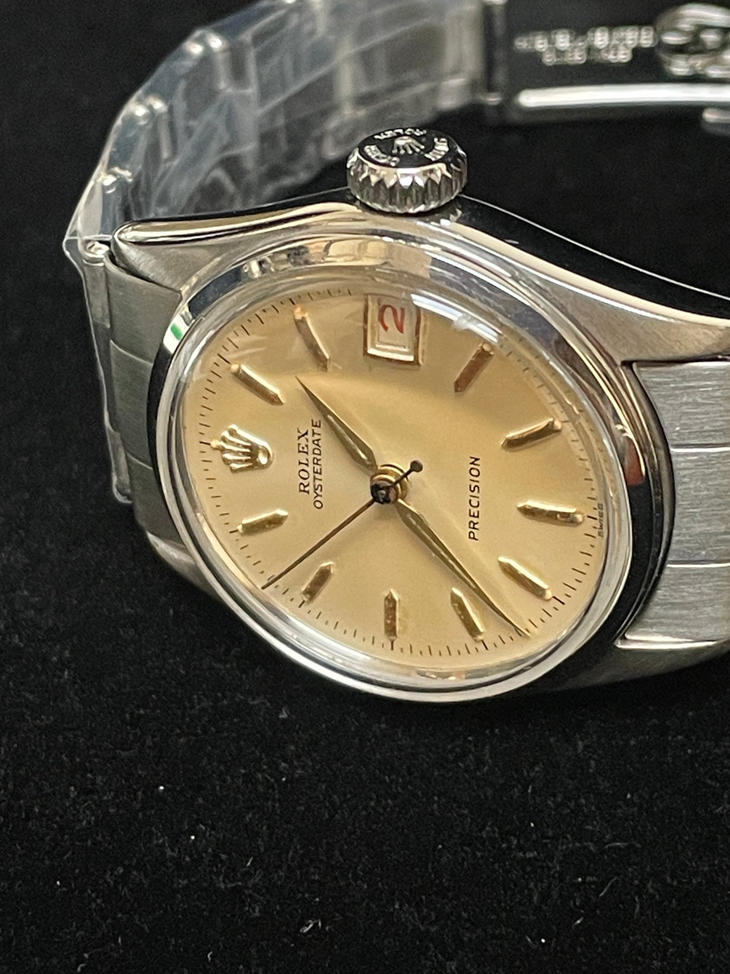 1962 Rolex Oysterdate Precision 6066 White Dial SS Rivet Bracelet No Papers 31mm