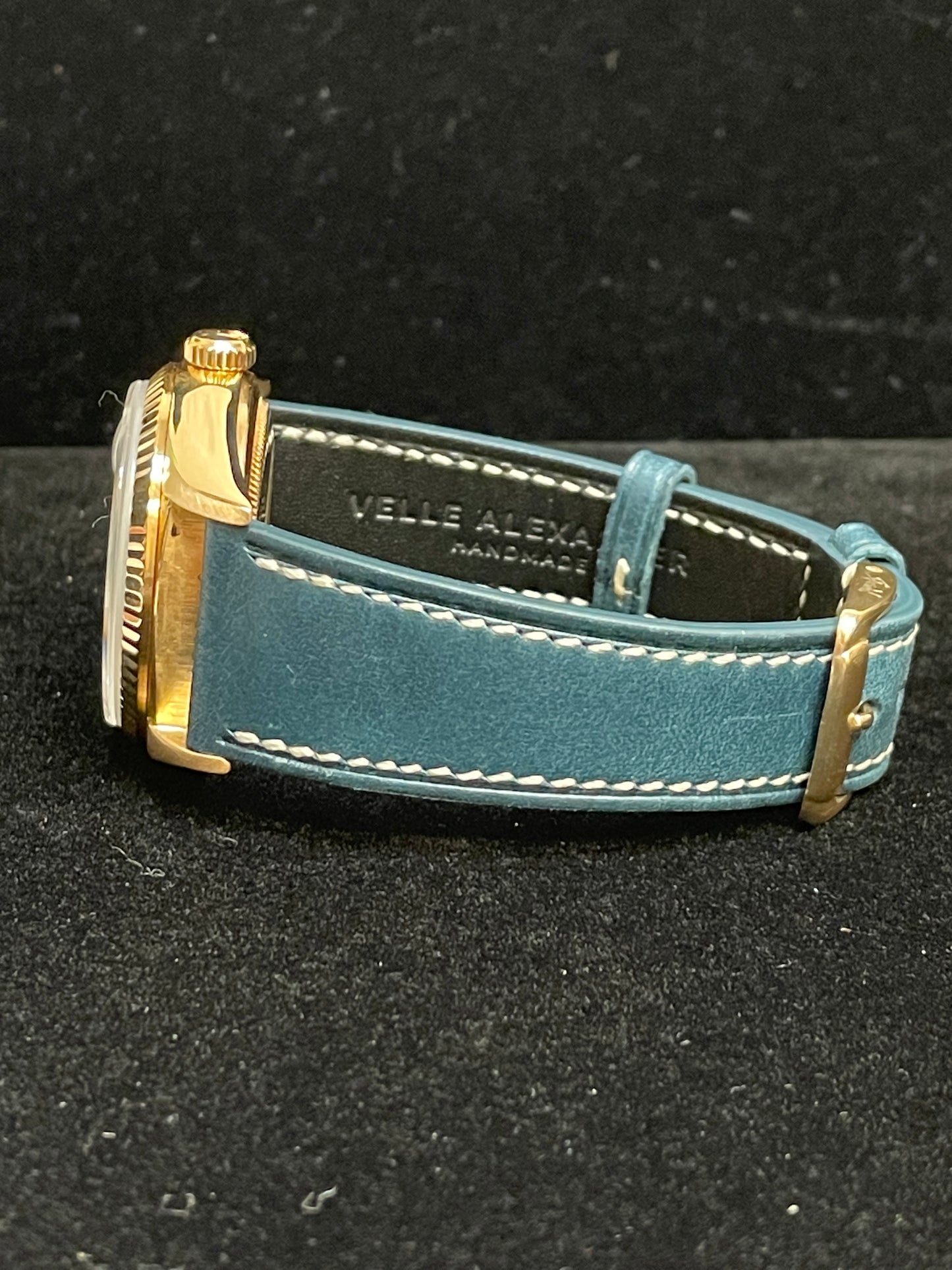 1985 Rolex Day-Date 18038 MOP Diamond Dial Blue Leather Bracelet No Papers 36mm