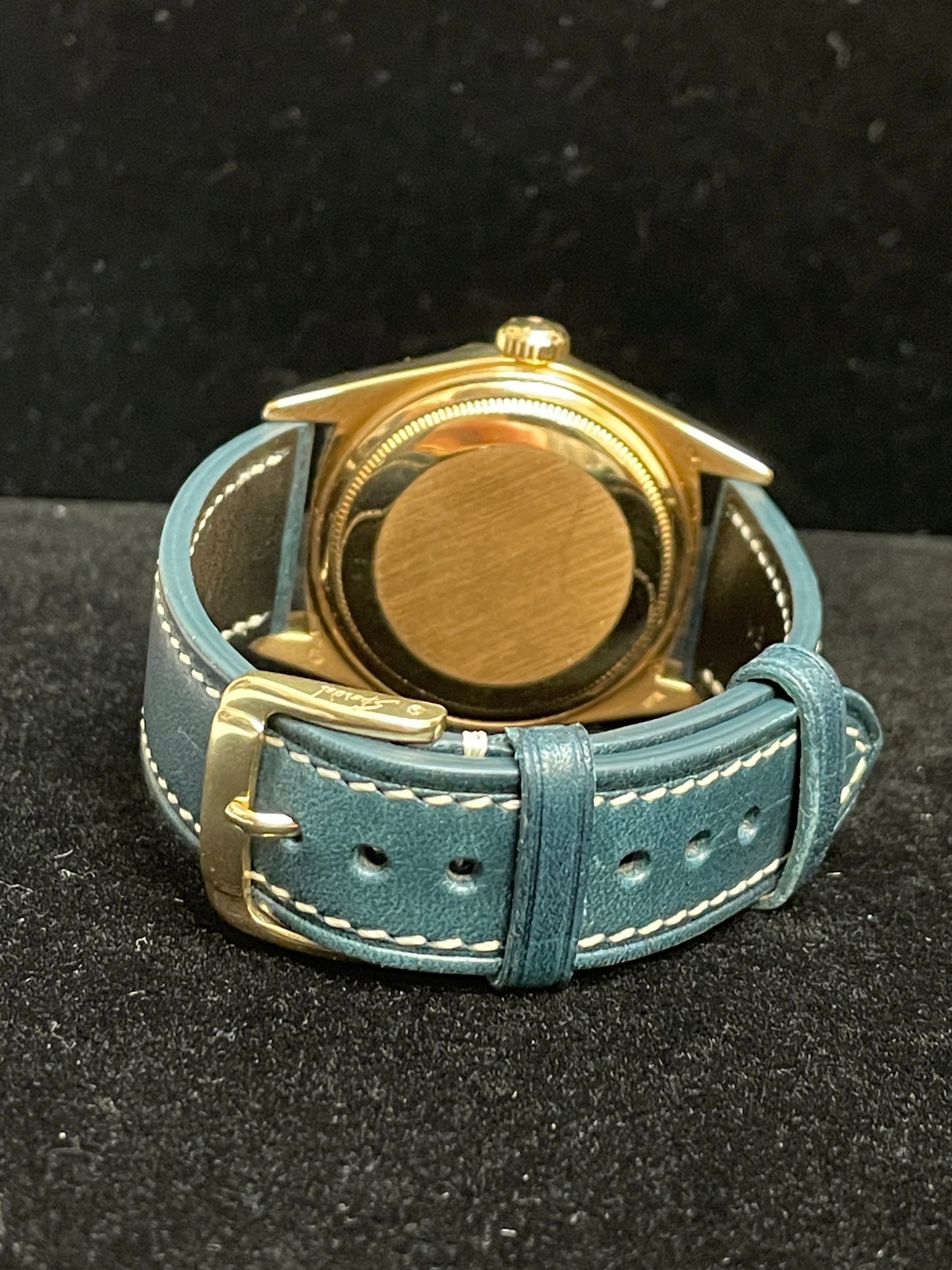 1985 Rolex Day-Date 18038 MOP Diamond Dial Blue Leather Bracelet No Papers 36mm