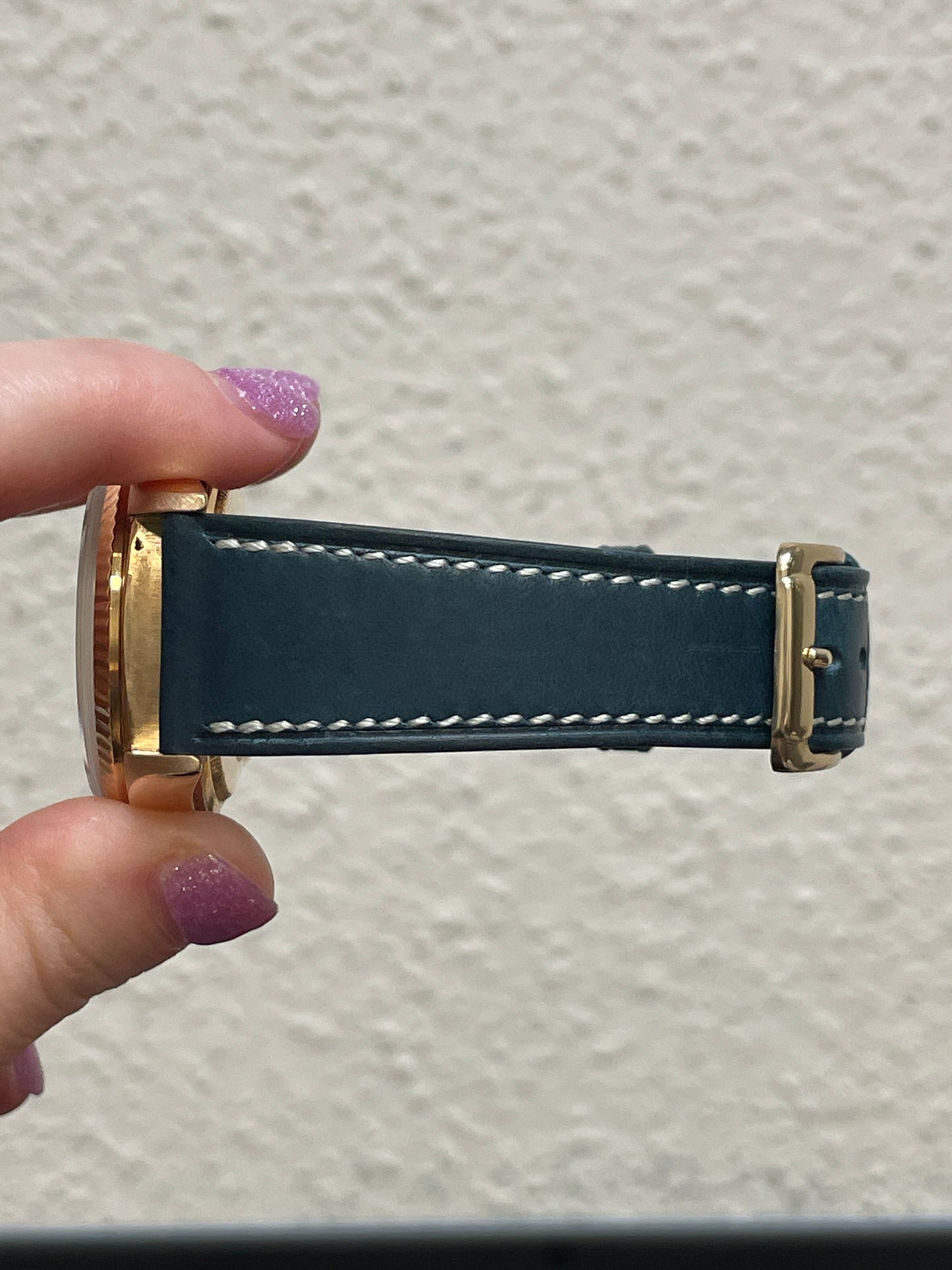 1985 Rolex Day-Date 18038 MOP Diamond Dial Blue Leather Bracelet No Papers 36mm