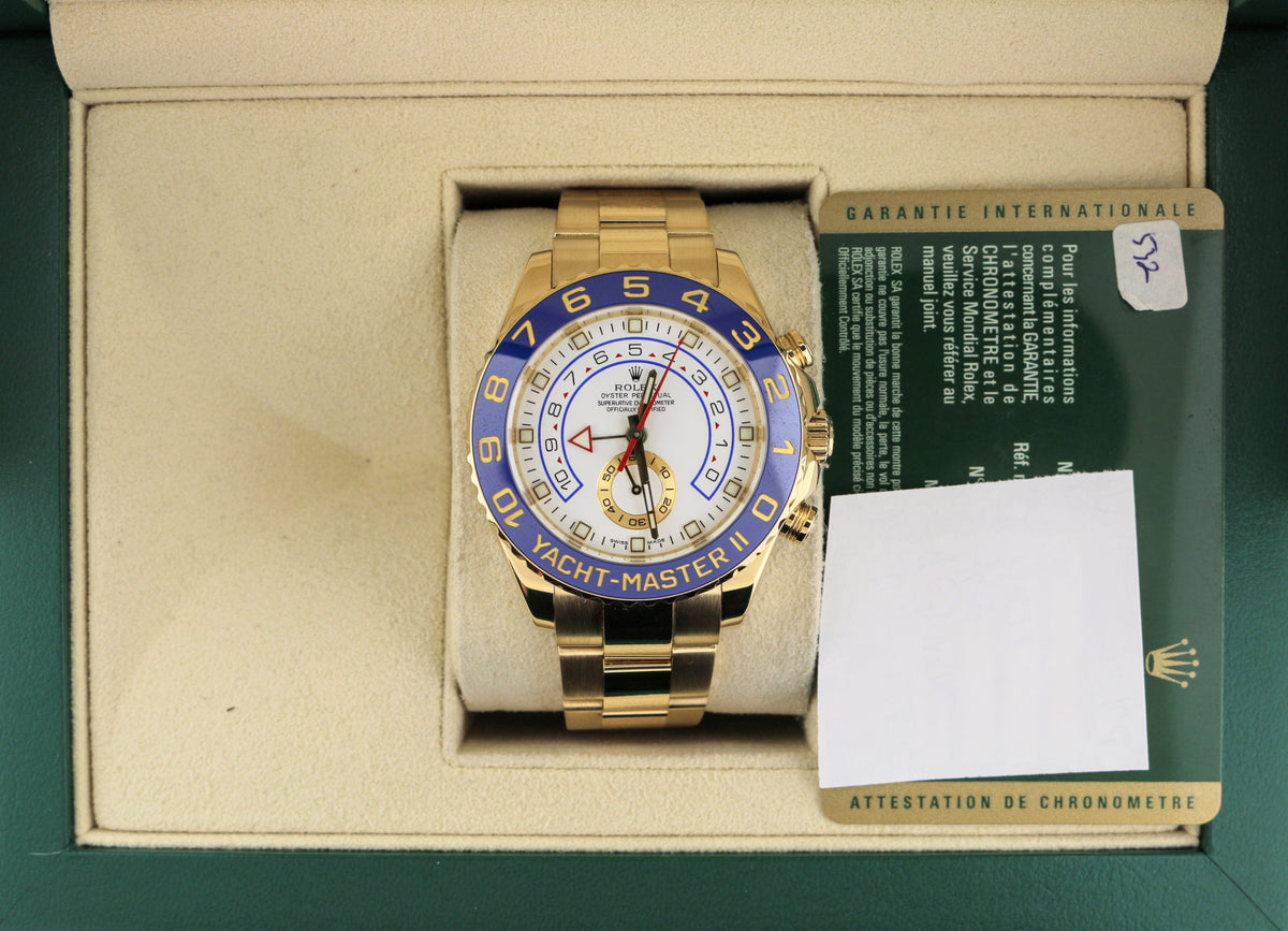 2010 Rolex Yacht-Master 116688 White Dial Yellow Gold 18kt Oyster W/ Papers 44mm