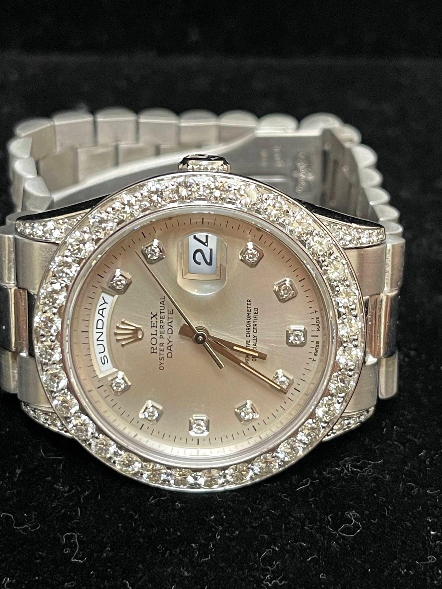 Rolex 1995 Day-Date 18296 Platinum Diamond Dial Bezel Factory Diamond Lugs 36mm