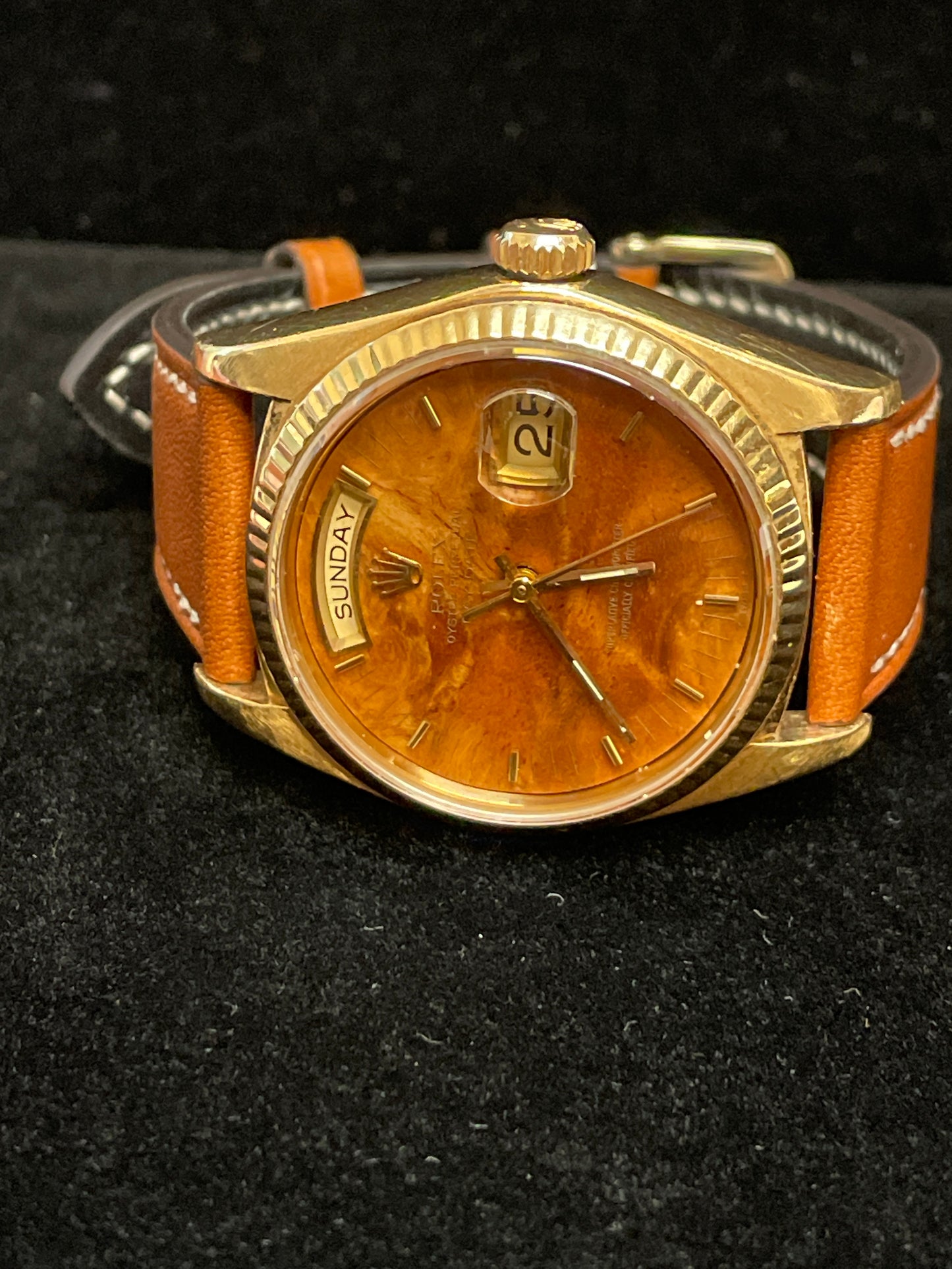 1979 Rolex Day Date 18038 Wood Dial Brown Leather Strap No papers 36mm