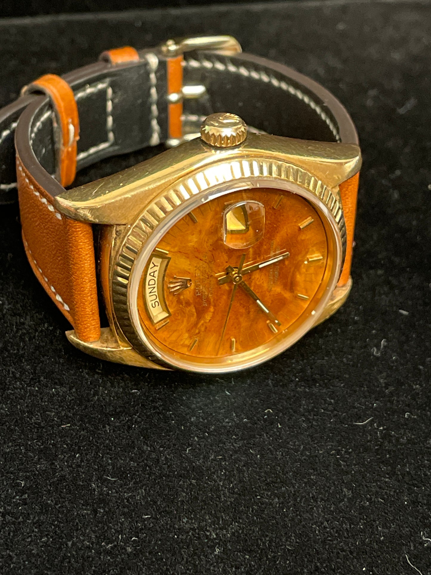 1979 Rolex Day Date 18038 Wood Dial Brown Leather Strap No papers 36mm