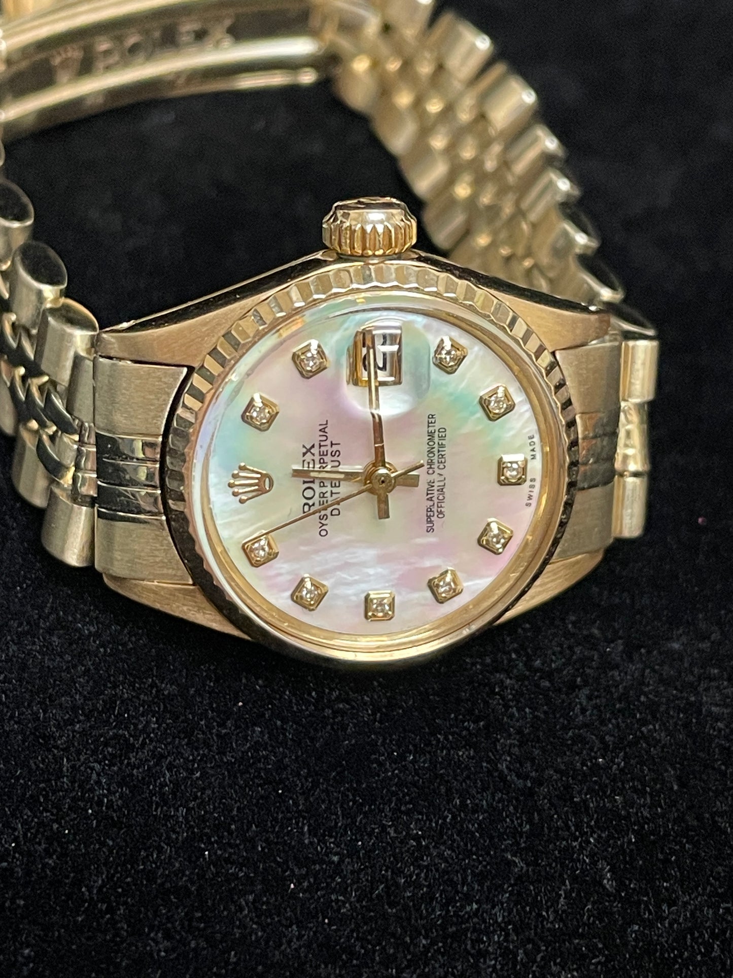 Rolex Ladies Datejust President 6517 White MOP Diam Dial Yellow Gold 26mm