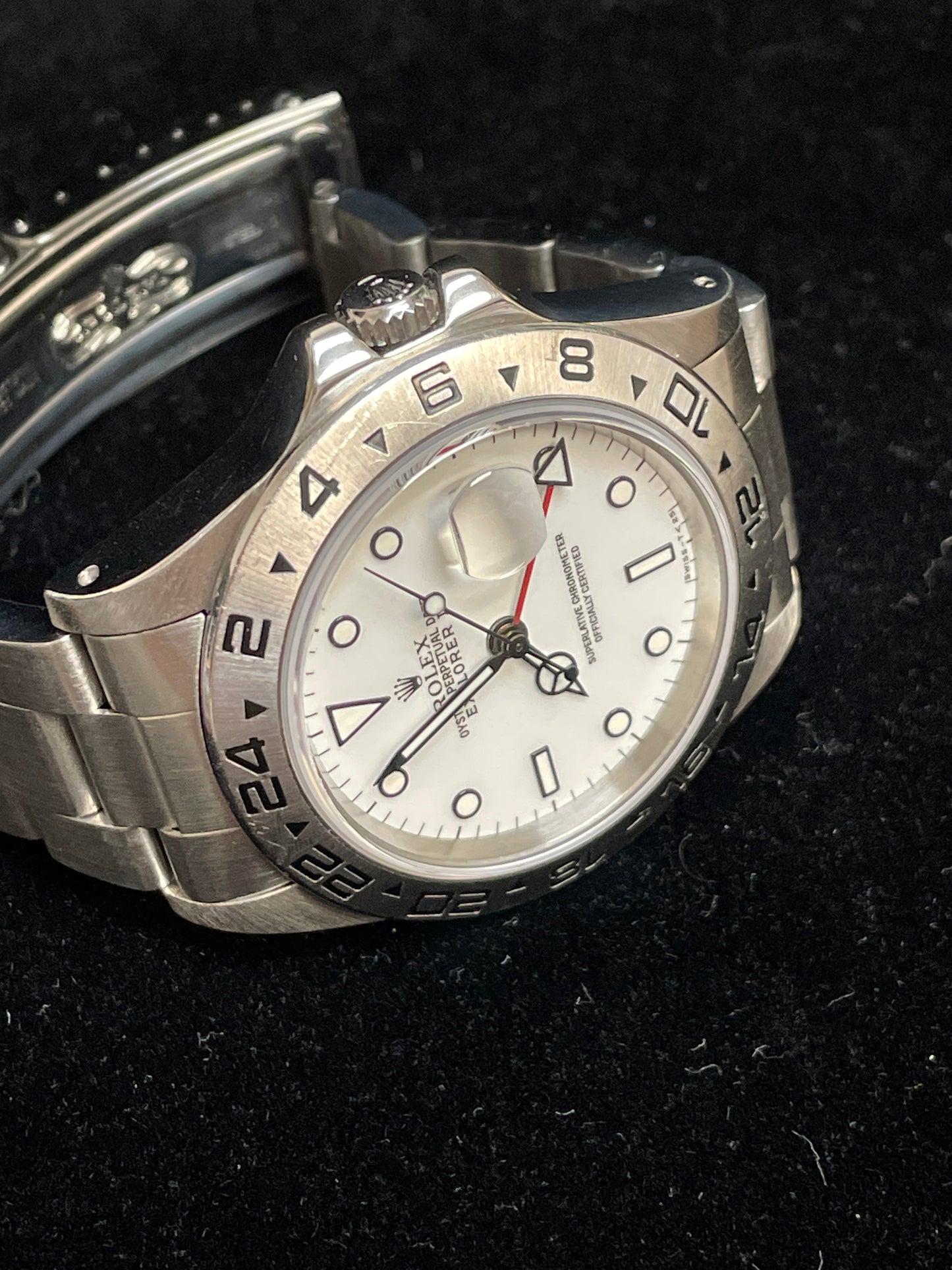 1986 Rolex Explorer II 16550 Transitional White Polar Dial SS Oyster Papers 40mm