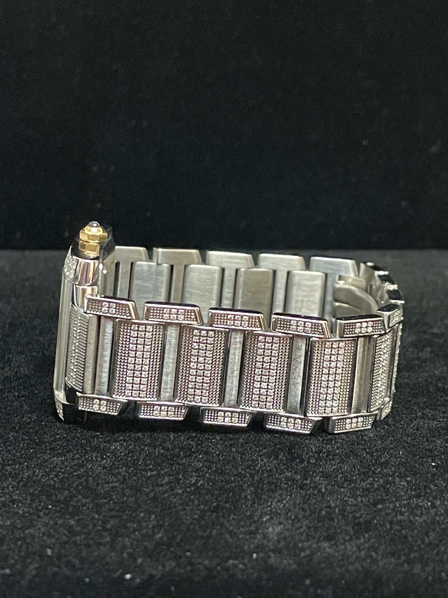Cartier Tank 2302 Pave Arabic Rainbow Diamond Dial SS Diamond bracelet 28x32mm