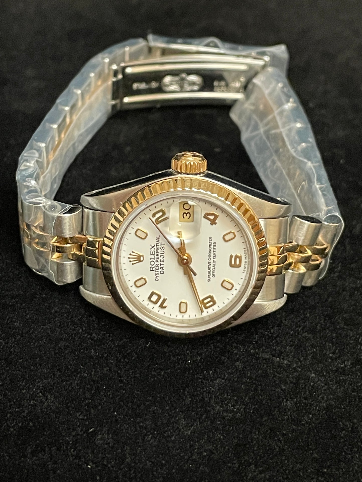 Rolex Ladies Datejust 69173 White Arabic Dial TT 18kt Jubilee With Papers 26mm