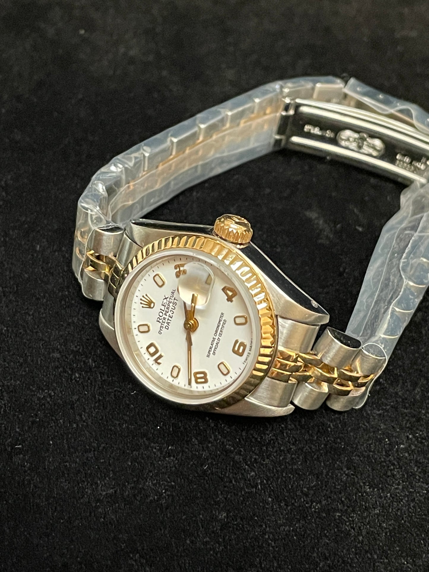Rolex Ladies Datejust 69173 White Arabic Dial TT 18kt Jubilee With Papers 26mm