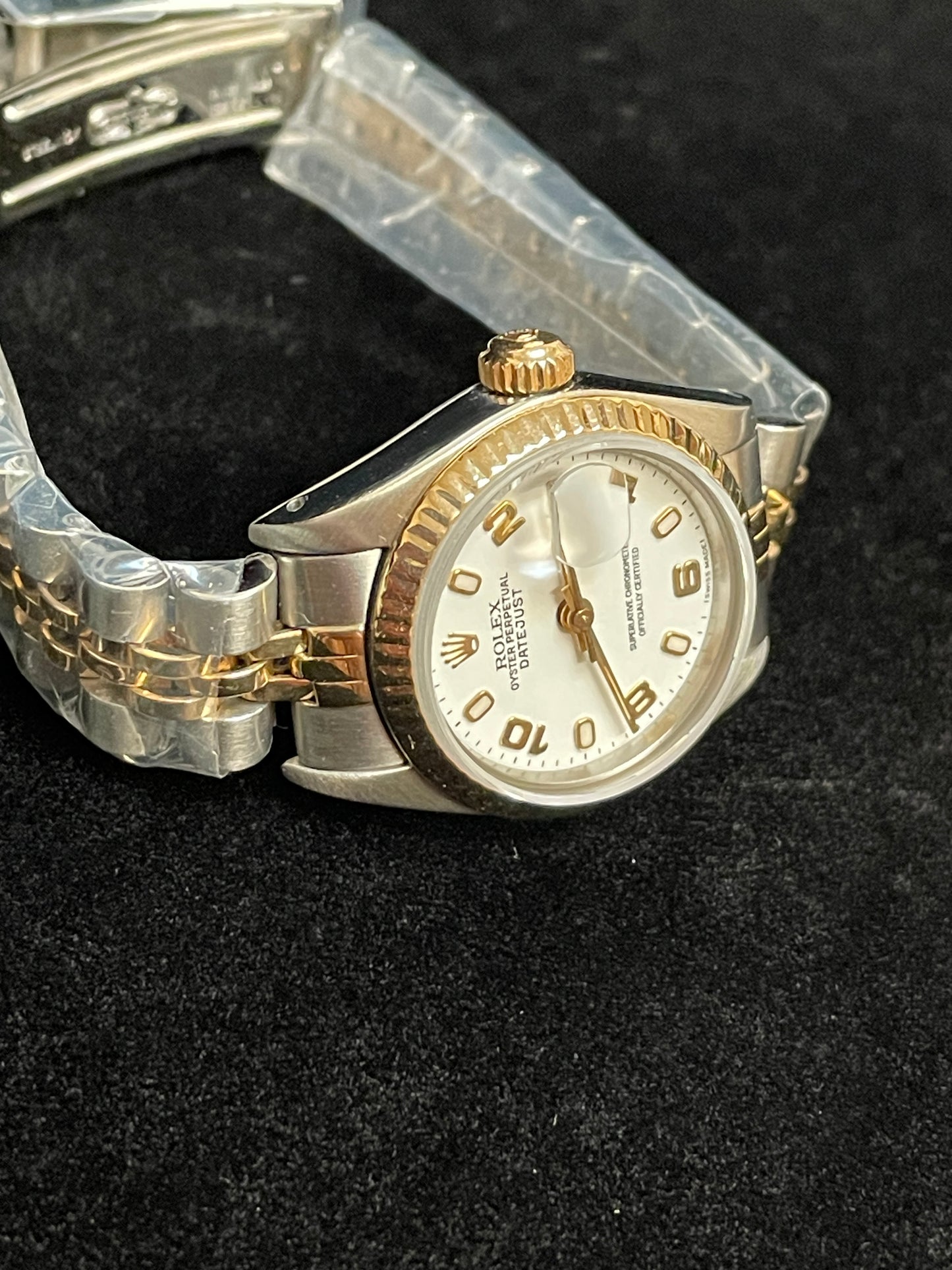 Rolex Ladies Datejust 69173 White Arabic Dial TT 18kt Jubilee With Papers 26mm