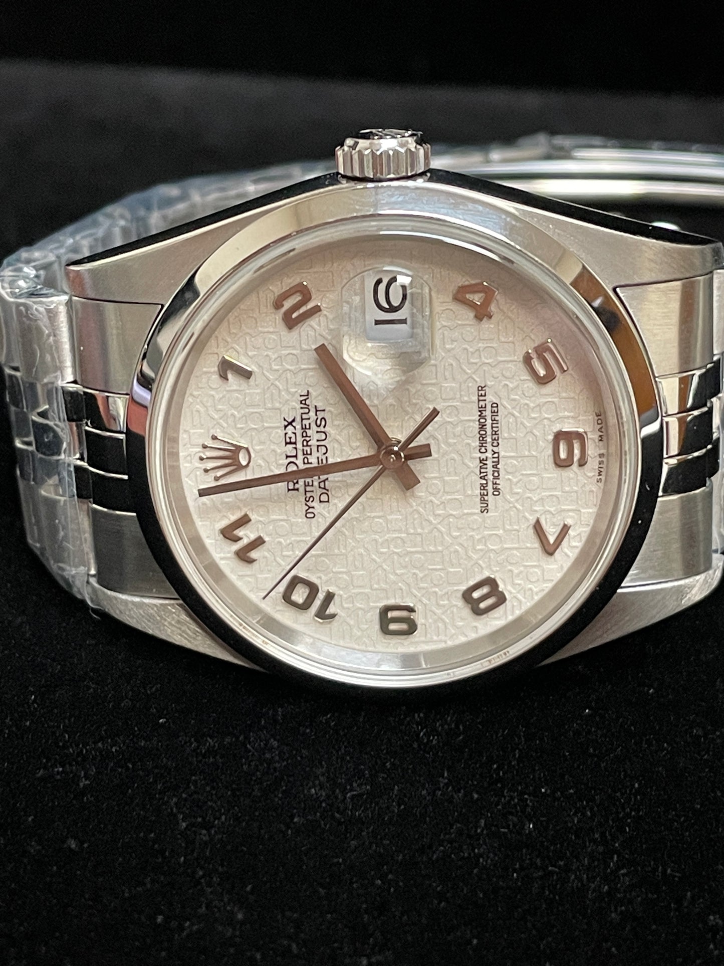 2005 Rolex Datejust 16200 Porcelain Ivory Arabic Dial SS Jubilee With Paper 36mm