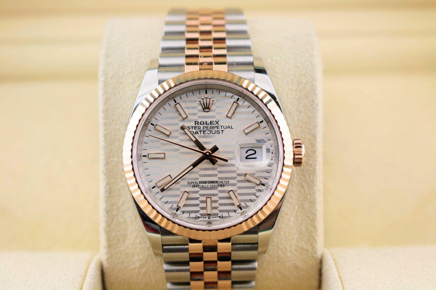 OH 2022 Rolex Datejust 126231 Silver Motif Dial RG Jubilee With Papers 36mm
